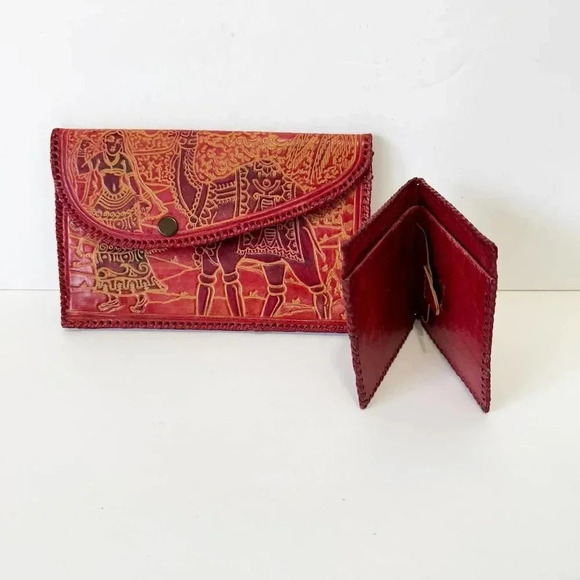 HANDMADE 100% Leather Made In India Clutch & Wallet Hand Tooled - Picture 2 of 8